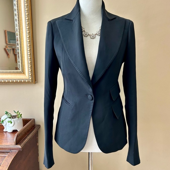 Vintage 90s Tom Ford Black Blazer Jacket Tailored Button Front UK 8 US 4 / 6 - Picture 2 of 10